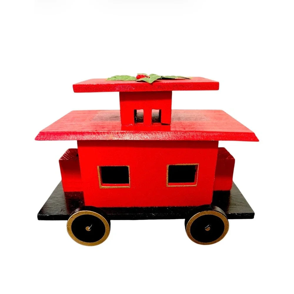 Vintage Red Wooden Christmas Train Christmas Express Train Set Centerpiece